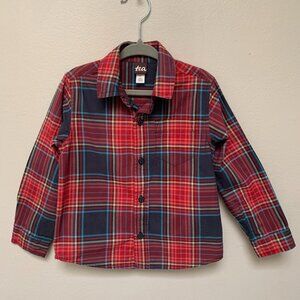 Tea Collection Boys Red Plaid Button Up Long Sleeve Shirt 3T